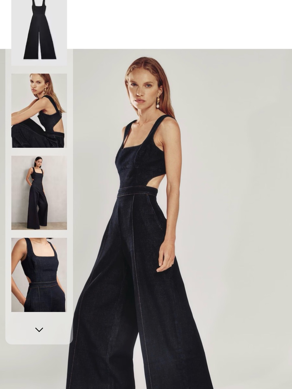 Reiss Dionna Wide-Leg Cut-Out Denim Jumpsuit in Dark Blue